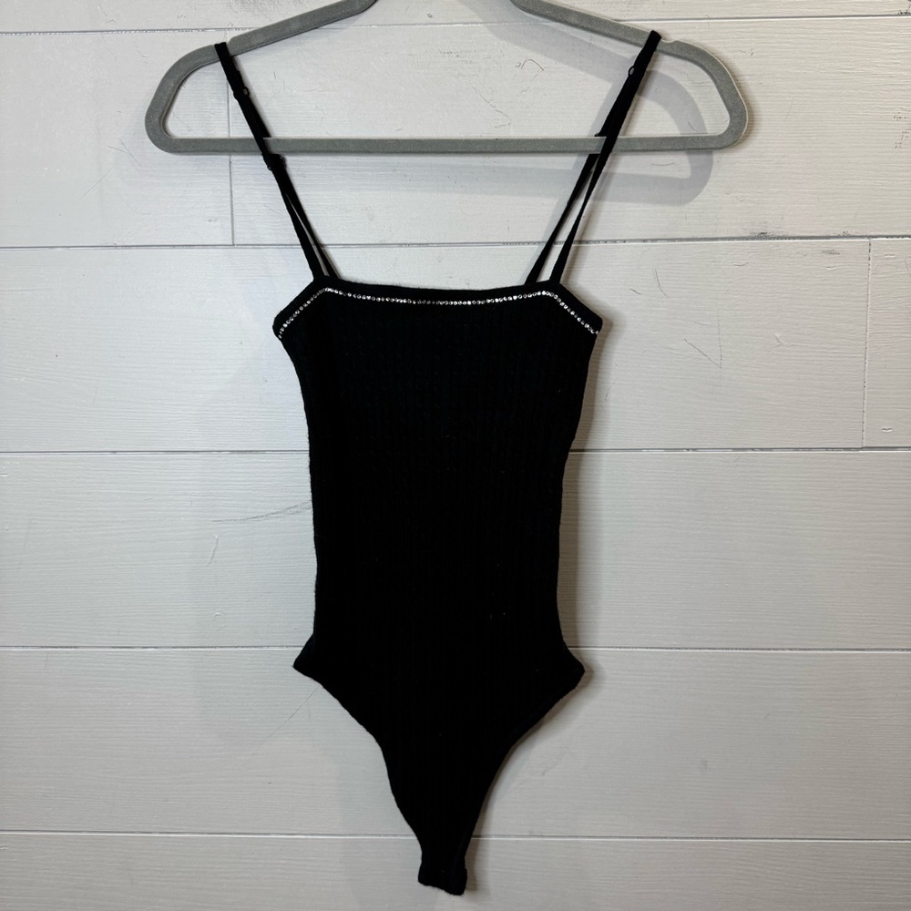 Victoria's Secret | NWOT Black Ribbed Bodysuit with Rhinestone Detail XS